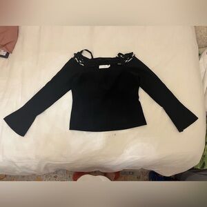 Jonathan Simkhai Black Long Sleeve Top with Lace-Up Detail